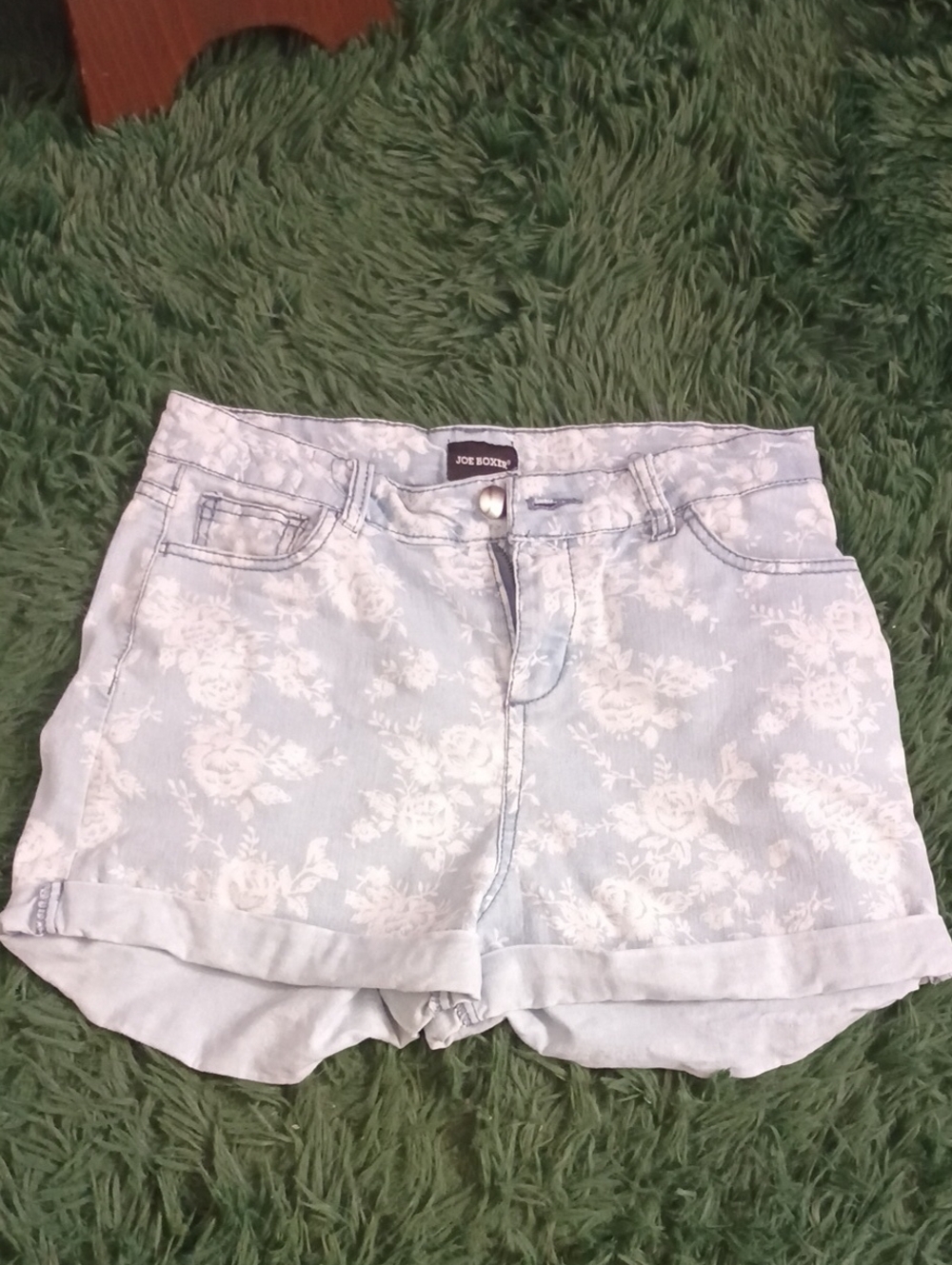 Joe Boxer Light Blue Floral Denim Roll-Cuff Shorts